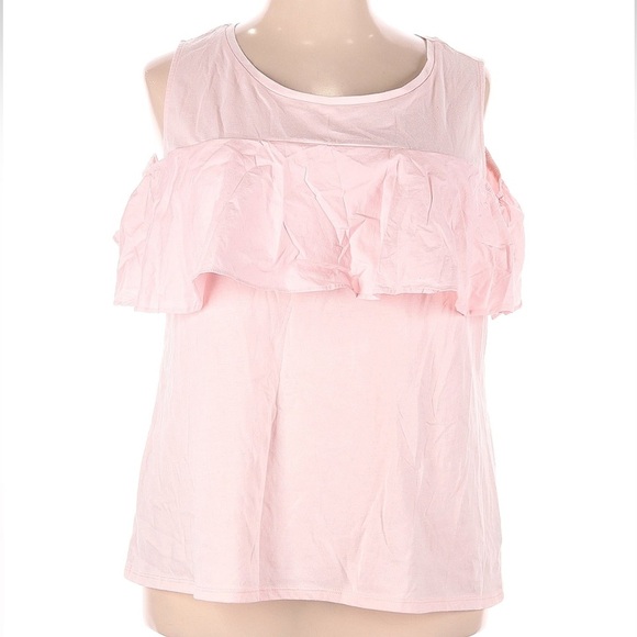 Lane Bryant Blush Pink Ruffle Blouse Knit Cold Shoulder Plus Size 22 24 NWOT - Picture 1 of 5